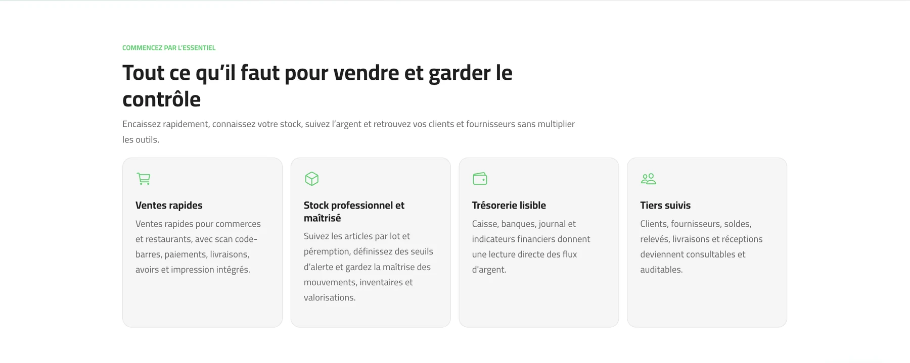 Présentation en français des fonctions de vente et de gestion d’ELIYA-Stock ERP