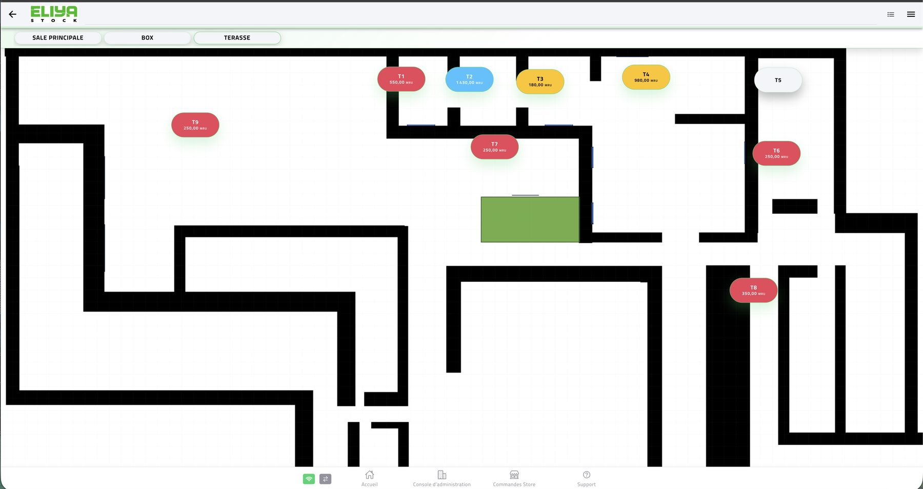 Plan de salle du module restaurant pour gérer tables et sections